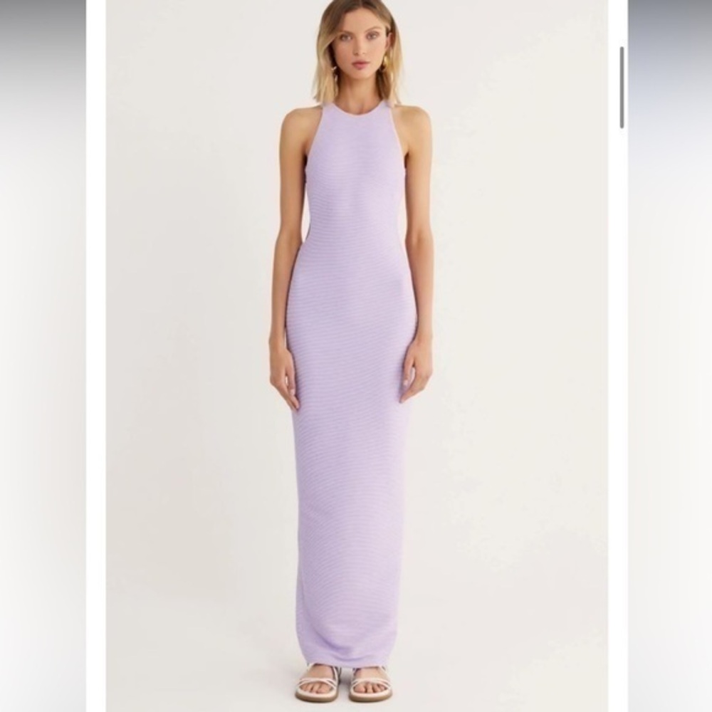 RUMER THE LABEL lilac PENELOPE HALTER MAXI open back ribbed dress